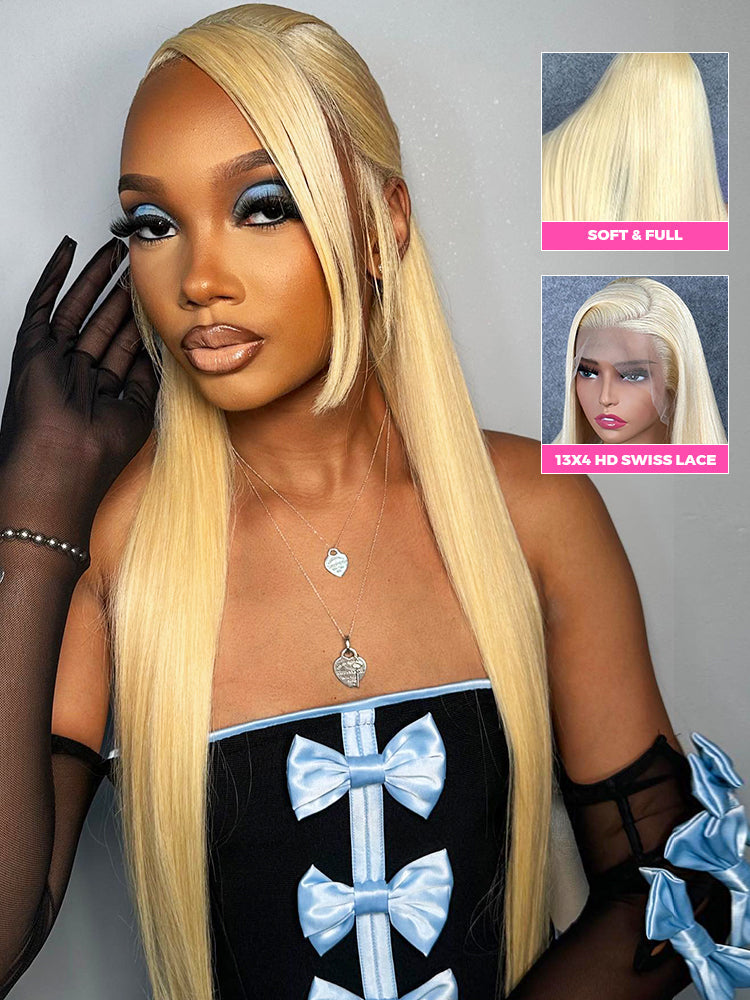 CurlyMe 613 Blonde Lace Front Wigs Straight Human Hair Wigs 13x4 Skin Melt Lace