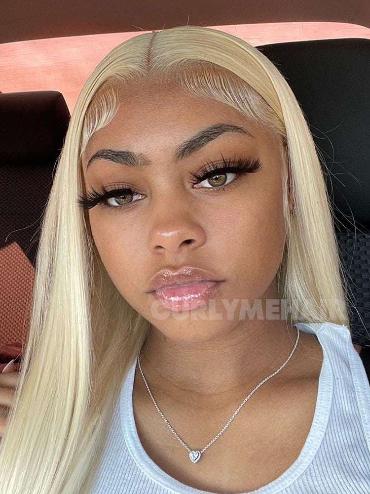CurlyMe 613 Blonde Lace Front Wigs Straight Human Hair Wigs 13x4 Skin Melt Lace