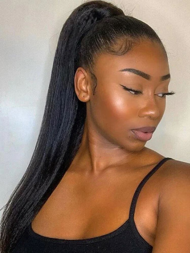 CurlyMe 360 Lace Wear Go Wig Pre-Bleached Yaki Straight Human Hair Pre-Plucked Lace Front Wig