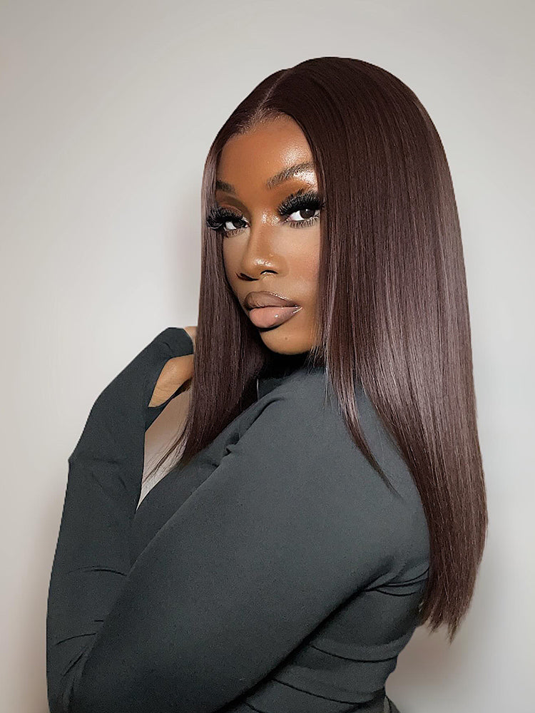 CurlyMe Layered Cut Mocha Mousse Straight Hair 7x5 Pre-Cut Swiss Lace Wear Go Glueless Wigs