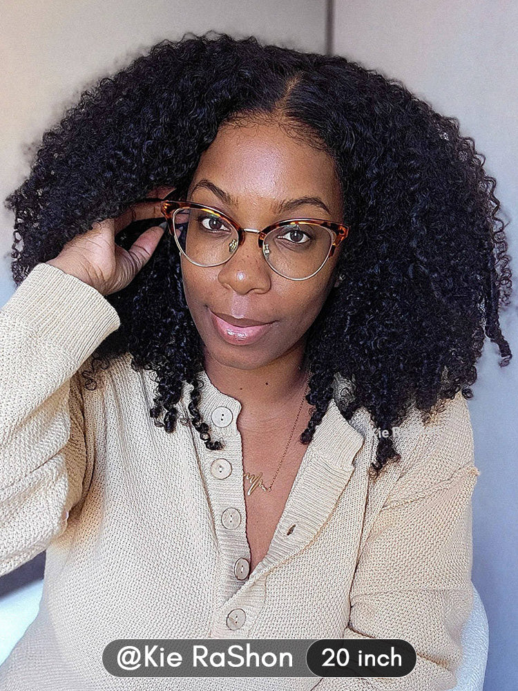 CurlyMe Wear Go Pre-bleached Afro Kinky Curly Glueless Wig Pre-cut HD Lace Pre-plucked