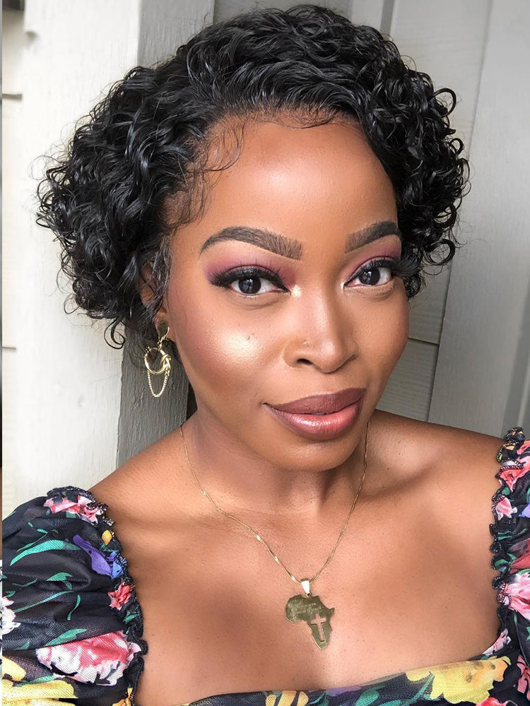 CurlyMe Summer Hairstyle Short Curly Hair Pixie Wig Human Hair Lace Wigs