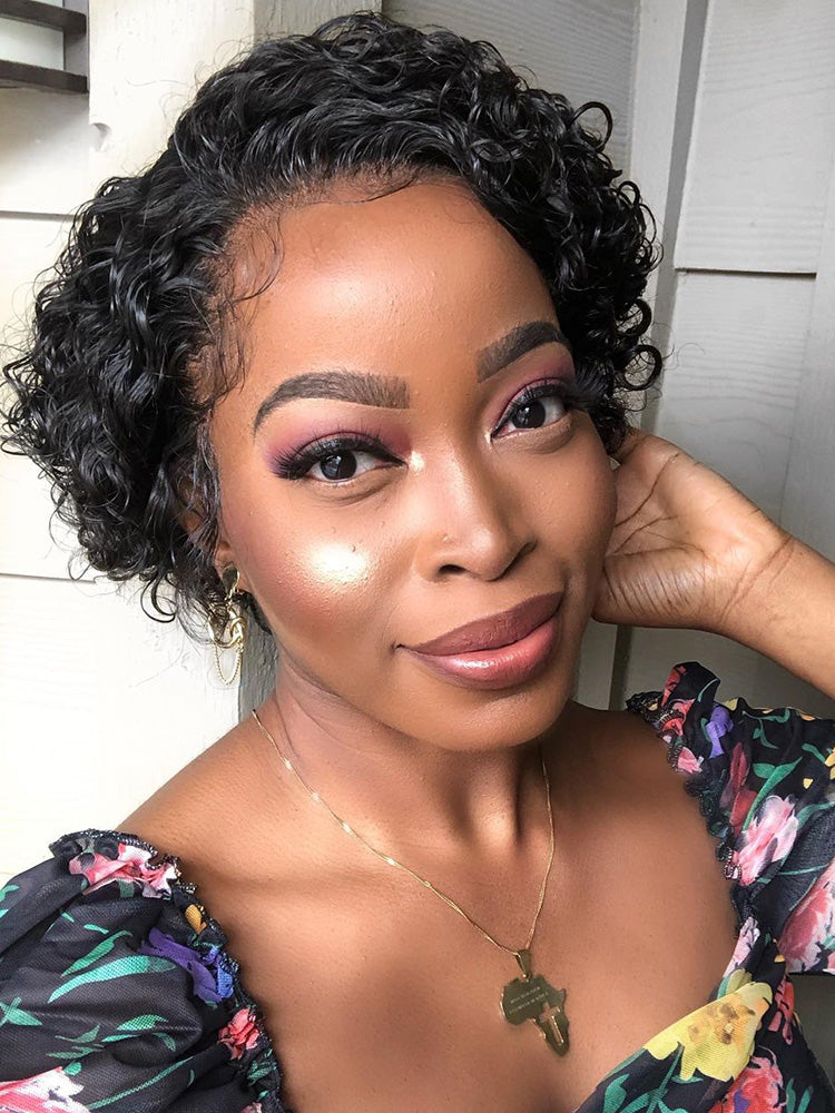 CurlyMe Summer Hairstyle Short Curly Hair Pixie Wig Human Hair Lace Wigs