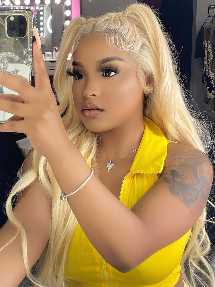 CurlyMe 613 Blonde Lace Front Wigs Straight Human Hair Wigs 13x4 Skin Melt Lace