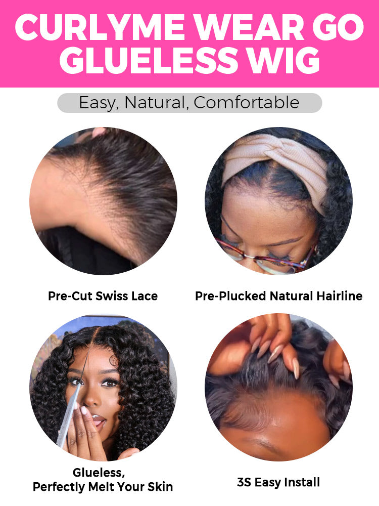 CurlyMe Pre-Plucked Wear Go Glueless 99J Burgundy Water Wave Hair Pre-cut Lace