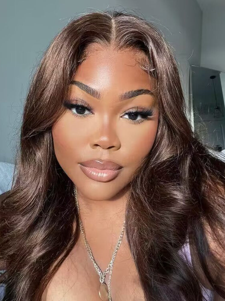 CurlyMe #4 Chocolate Brown Pre Cut Glueless Lace Body Wave Wear Go Wig