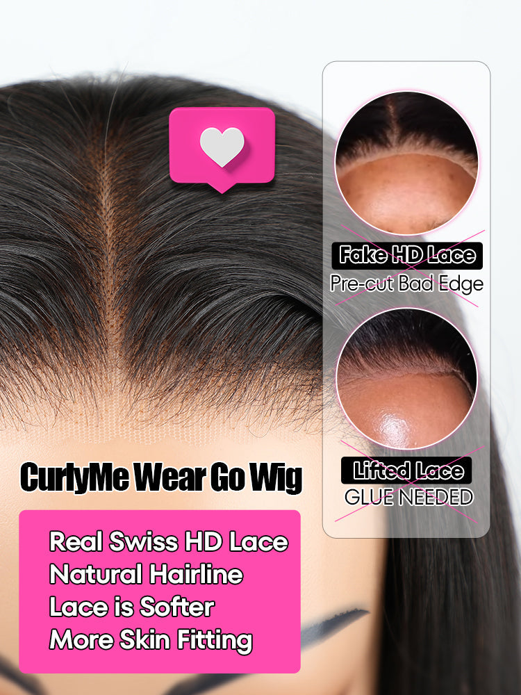 CurlyMe Pre Bleached 13x4 Pre Cut HD Lace Wear Go Glueless Wig Human Hair Wigs