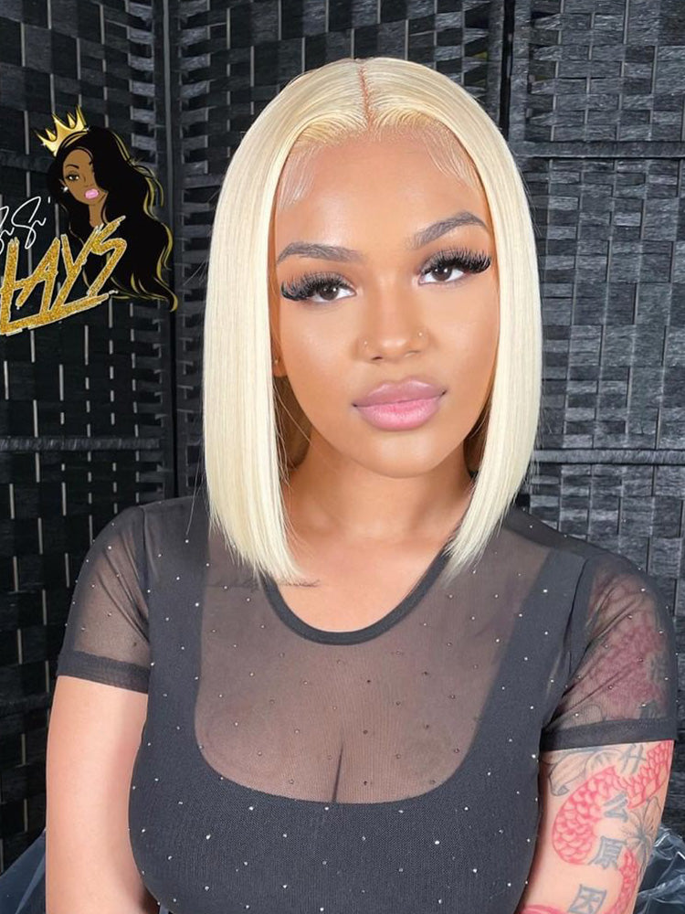 CurlyMe Short 613 Blonde Straight Hair 13x4 Lace Front Bob Wigs Human Hair