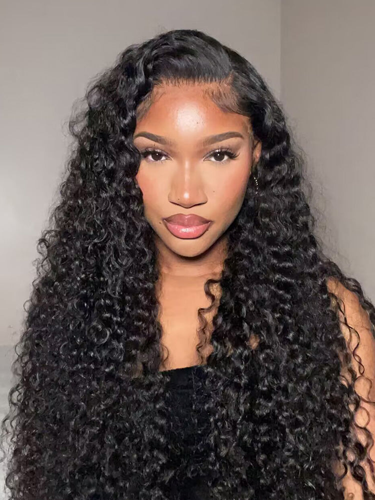 CurlyMe 360 Lace Fit Wear Go Pre-Bleached Deep Wave Human Hair Glueless Wig Pre-Plucked