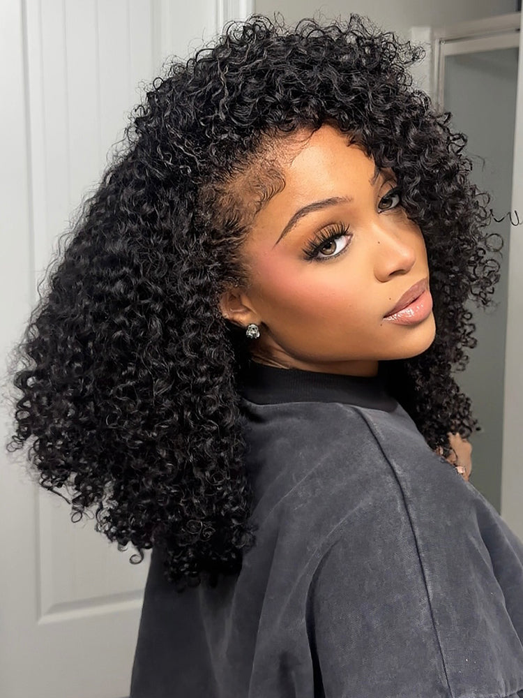 CurlyMe 3 In 1 Half Wig Kinky Curly Glueless Install Half Wig With Drawstring Beginner Friendly