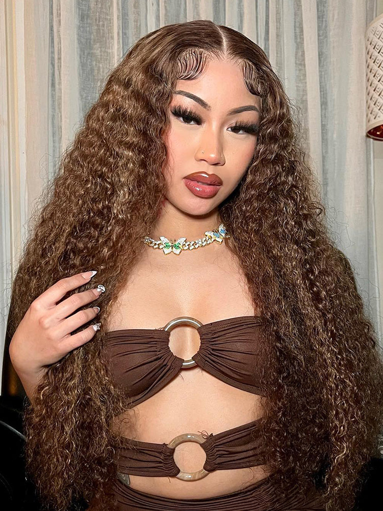 CurlyMe Pre-cut 9x6 Lace M-cap Wear Go Glueless Mini Knots Water Wave Highlight Wig Pre-plucked