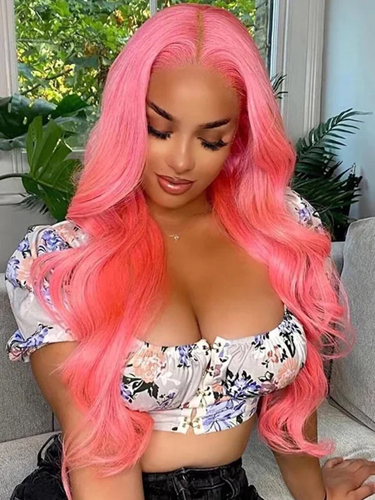 CurlyMe Light Ash Pink 6x4 Pre Cut Glueless Lace Straight Wear Go Wig