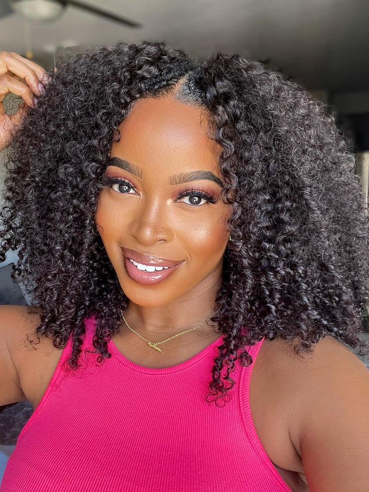 CurlyMe 3 In 1 Half Wig Kinky Curly Glueless Install Half Wig With Drawstring Beginner Friendly