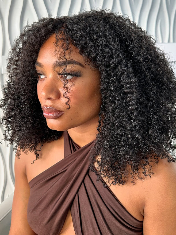 CurlyMe 3 In 1 Half Wig Kinky Curly Glueless Install Half Wig With Drawstring Beginner Friendly