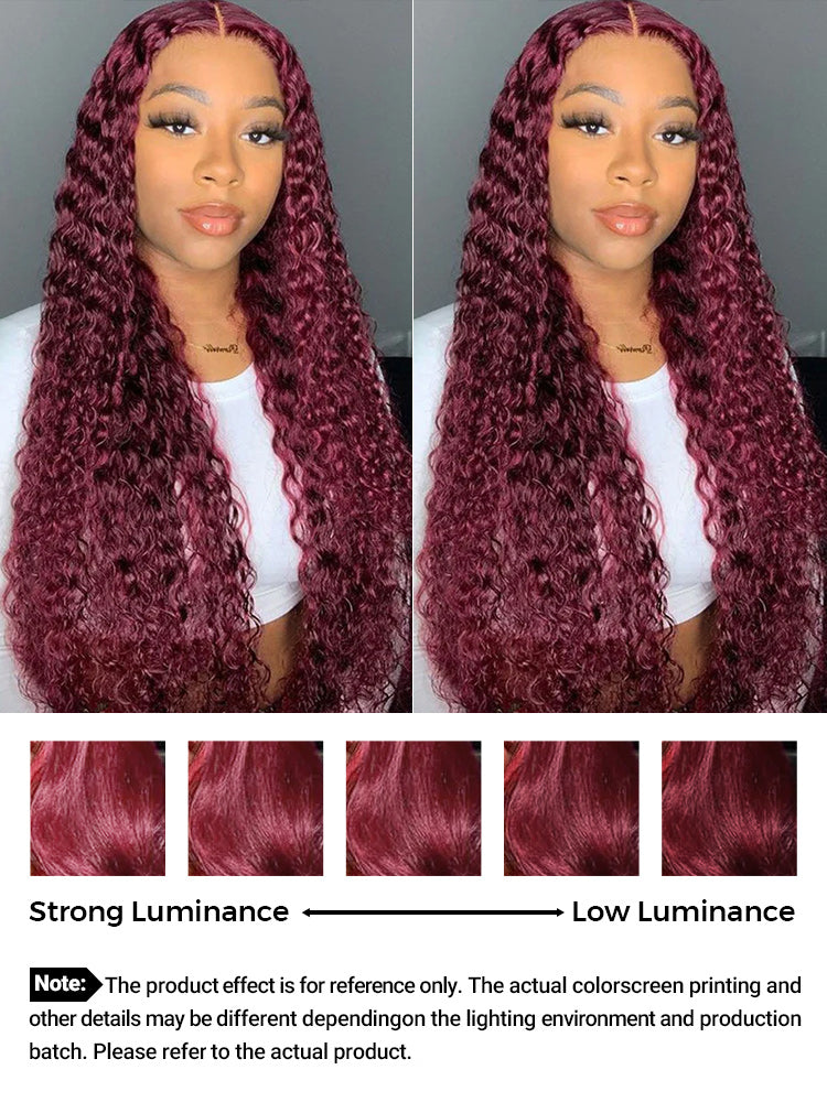 CurlyMe Pre-Plucked Wear Go Glueless 99J Burgundy Water Wave Hair Pre-cut Lace