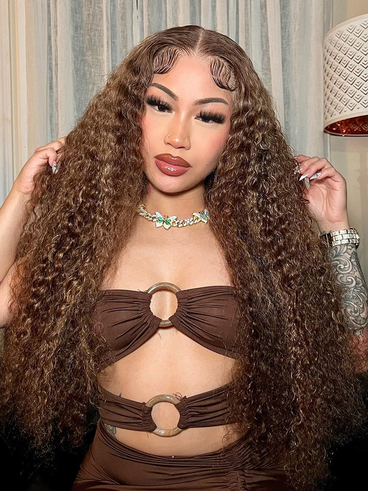 CurlyMe Pre-cut 9x6 Lace M-cap Wear Go Glueless Mini Knots Water Wave Highlight Wig Pre-plucked