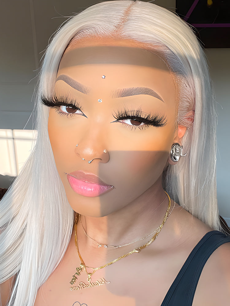 CurlyMe Ash Blonde Straight Hair 13x4 Lace Front Wigs Skin Melt Lace Wigs