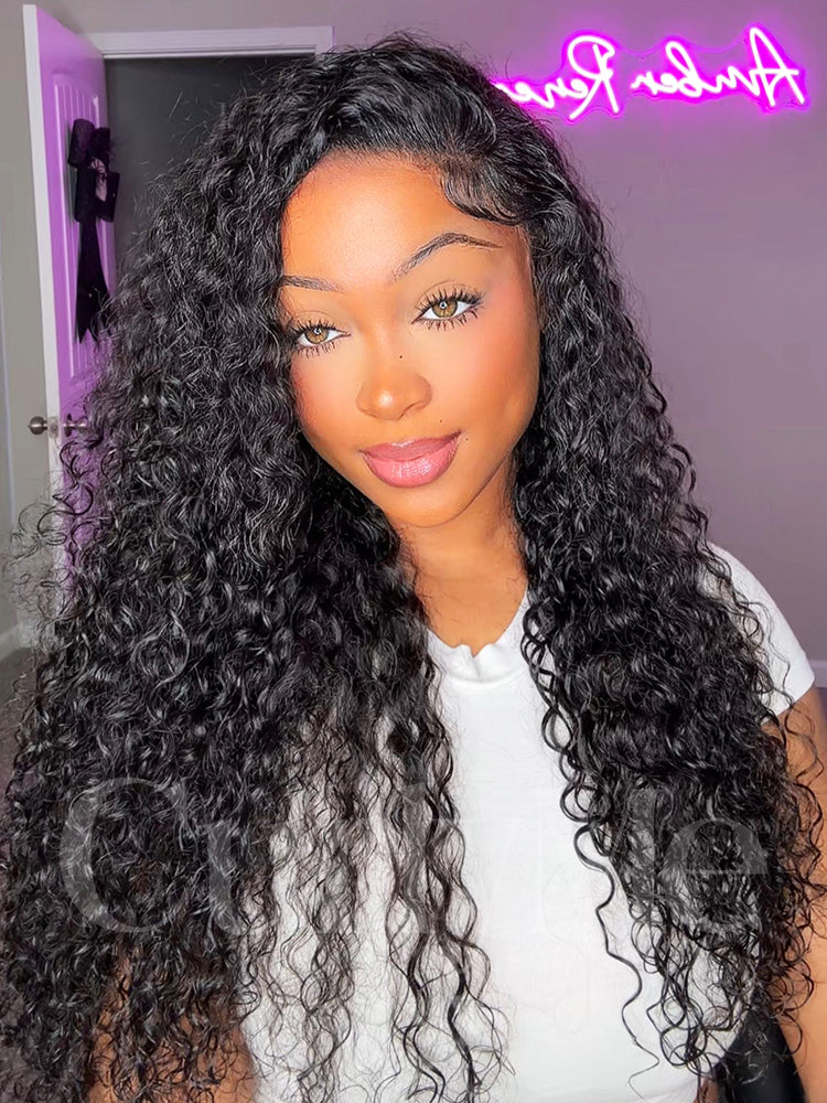 CurlyMe 360 Lace Wear&Go Pre-Bleached Human Hair Pre-cut Lace Glueless Wigs Pre-Plucked