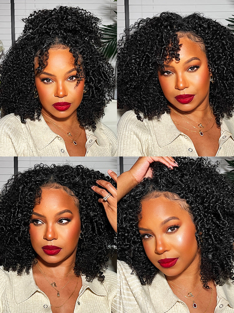 CurlyMe V Part Glueless No Leave Out Afro Kinky Curly Human Hair Wig Pre-plucked Beginner Friendly