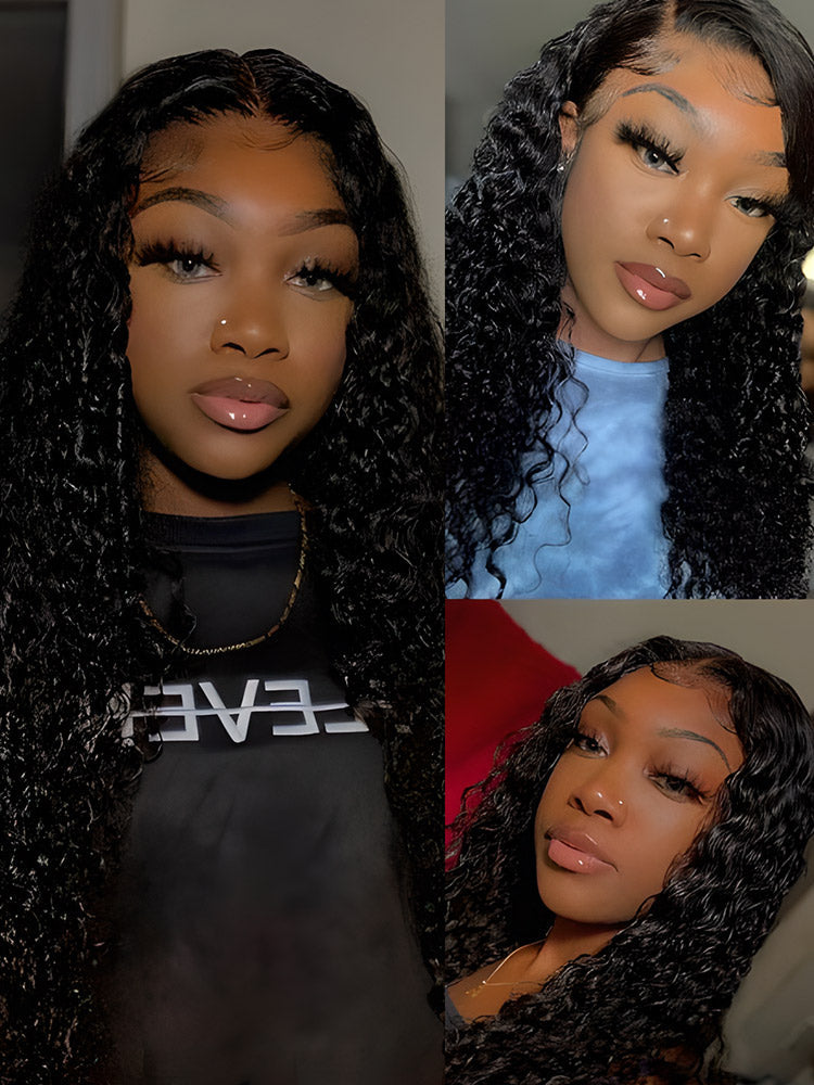 CurlyMe 360 Lace Fit Wear Go Pre-Bleached Water Wave Human Hair Glueless Wig Pre-Plucked