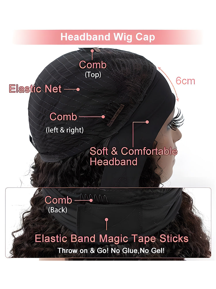 CurlyMe Glueless Water Wave Hair Headband Wig Adjustable No Lace Wig