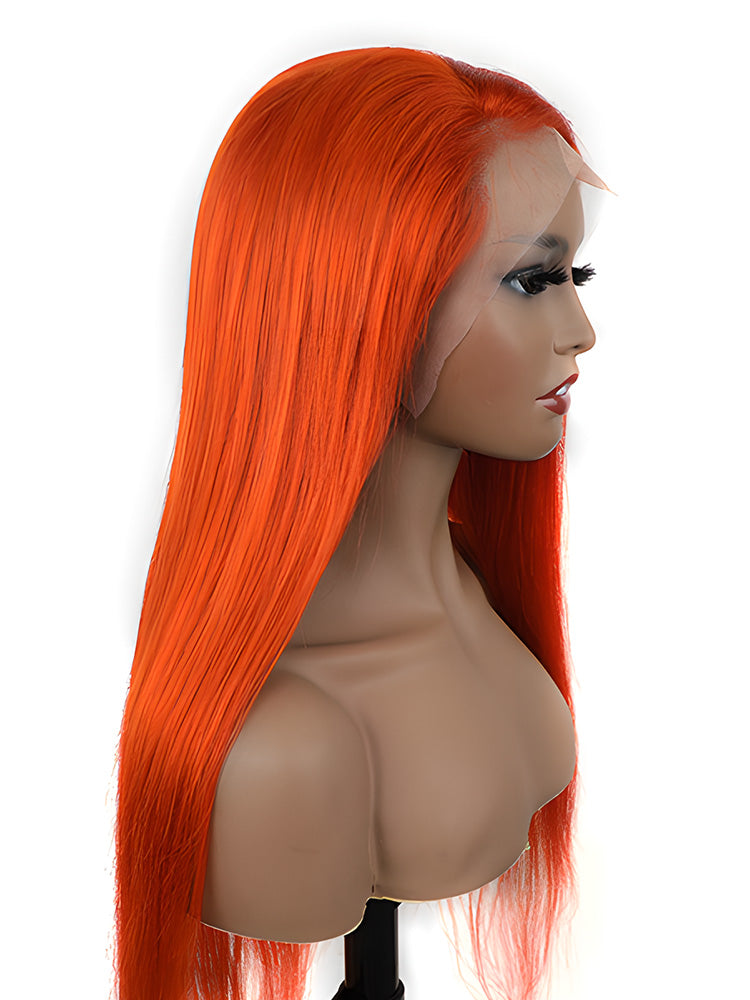 CurlyMe Bright Orange Straight Hair 13x4 Lace Front Wigs Remy Hair