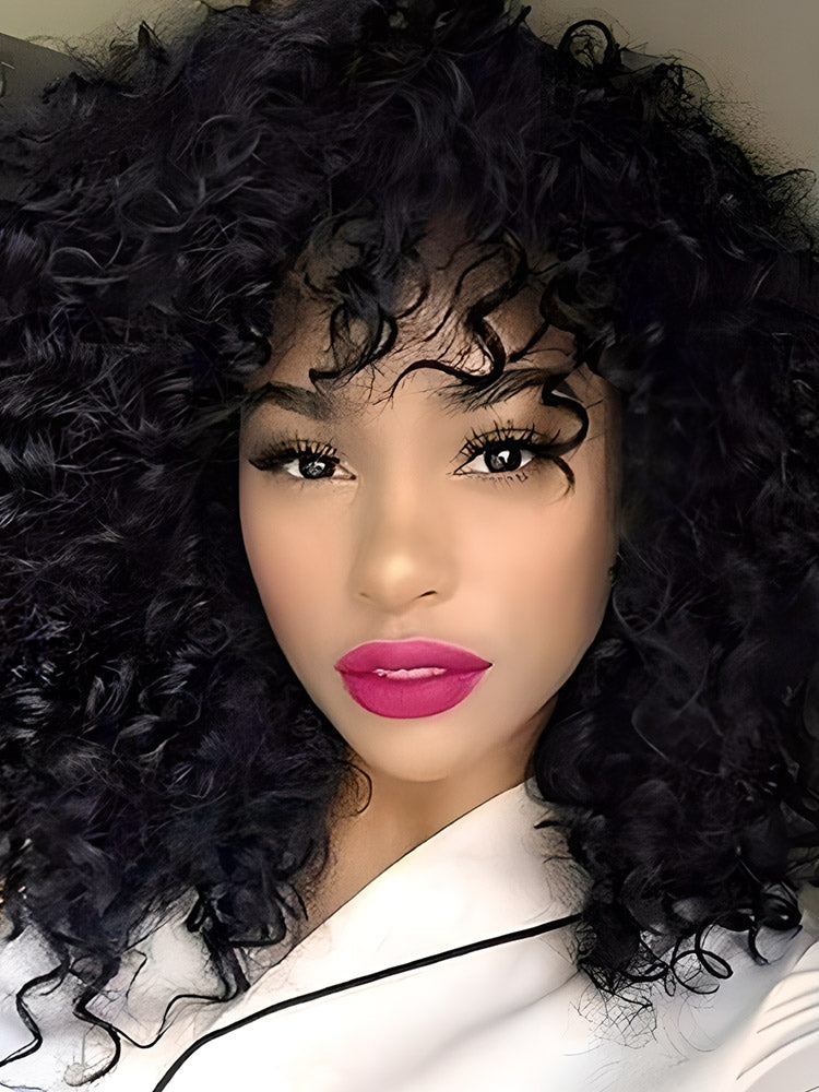 CurlyMe Kinky Curly No Lace Wigs Full Machine Made Wigs With Bangs Affordable Hair