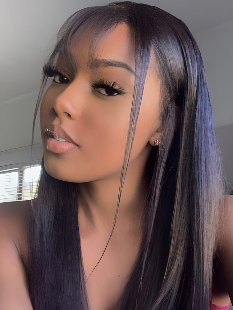 CurlyMe Straight Hair Natural Black T part Lace Front Wigs Human Hair with Natural Hairline