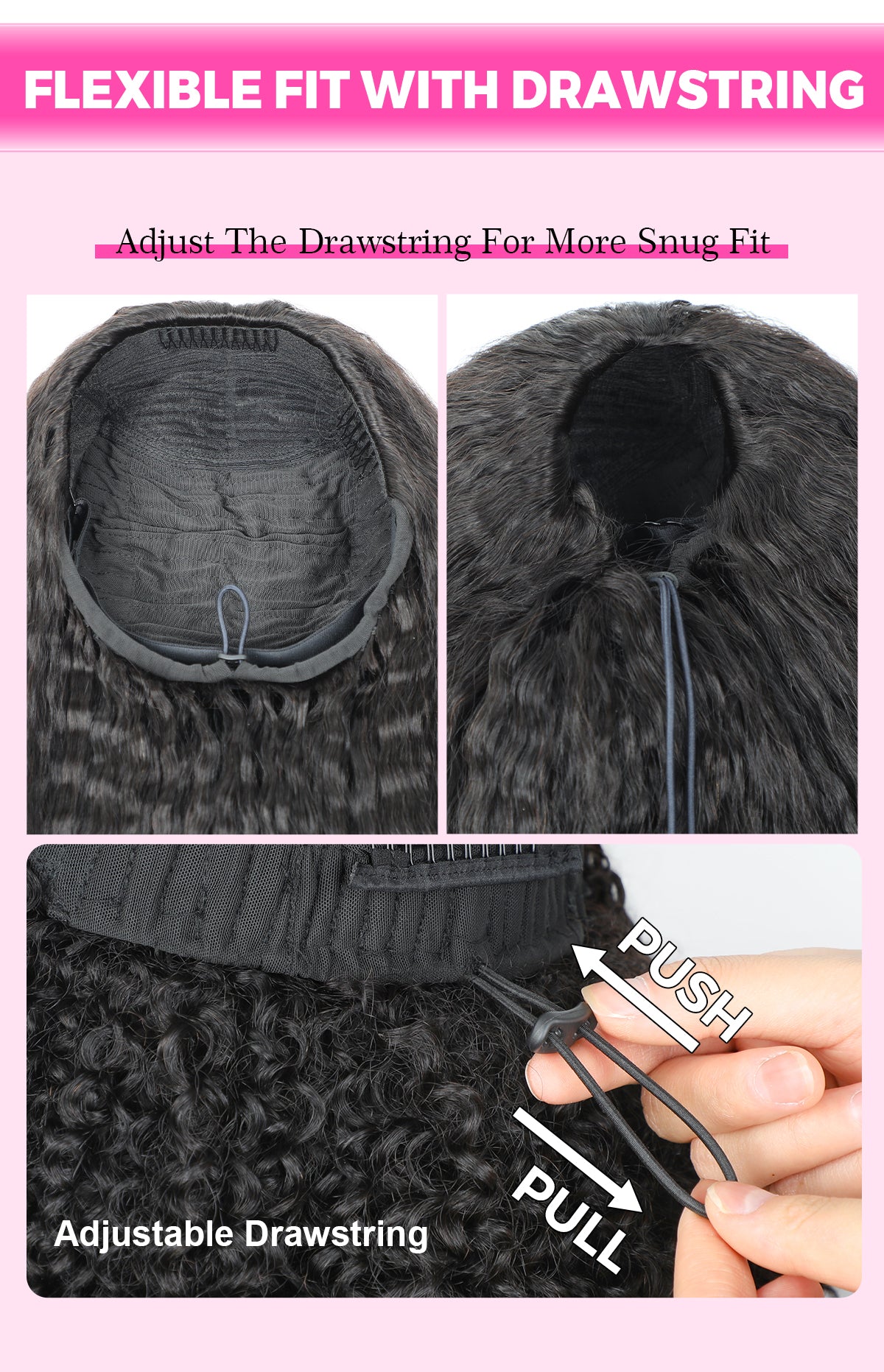 CurlyMe 3 In 1 Half Wig Kinky Straight Glueless Install Half Wig With Drawstring Beginner Friendly