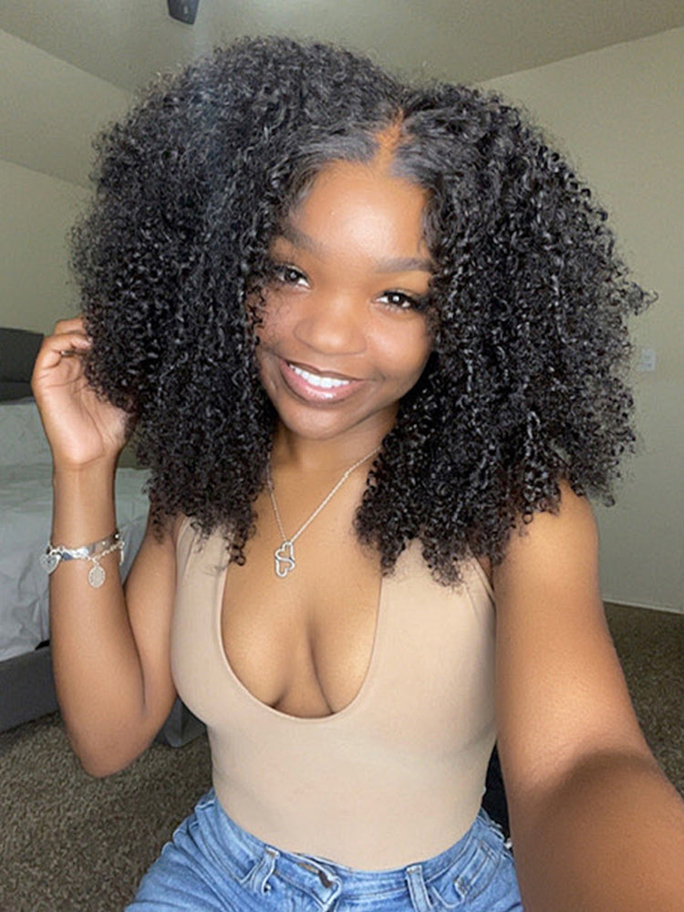 CurlyMe Wear Go Pre-bleached Afro Kinky Curly Glueless Wig Pre-cut HD Lace Pre-plucked