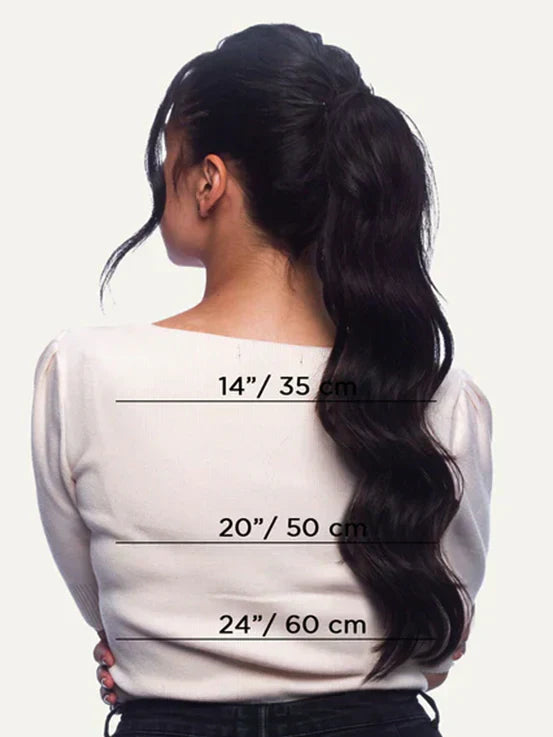Real Human Hair Drawstring Ponytail Straight & Wavy Natural Black Wrap Around Magic Velcro Ponytail Extension Clip In