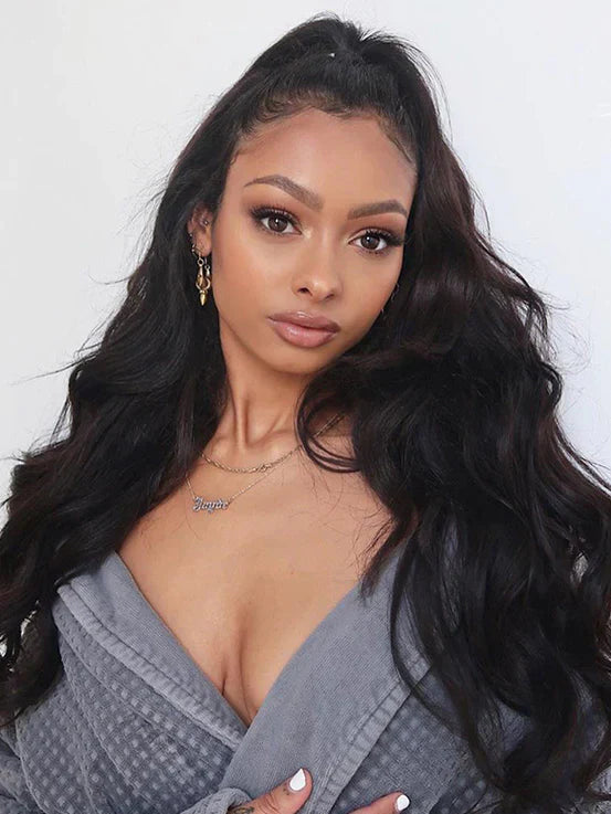 Real Human Hair Drawstring Ponytail Straight & Wavy Natural Black Wrap Around Magic Velcro Ponytail Extension Clip In