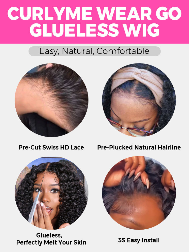 CurlyMe Highlights Ombre 7x5 Swiss Lace Wear Go Wand Curl Glueless Wigs Pre Cut Lace Wig