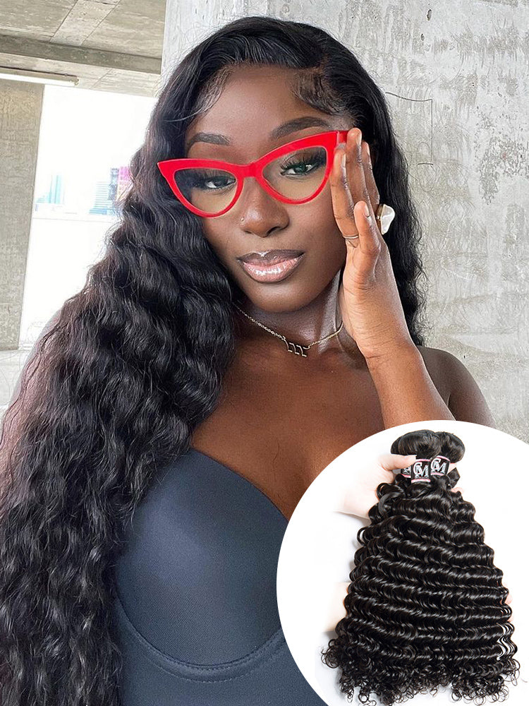 Deep Wave Hair Bundles Deal 1/3/4Pcs Natural Black Hair