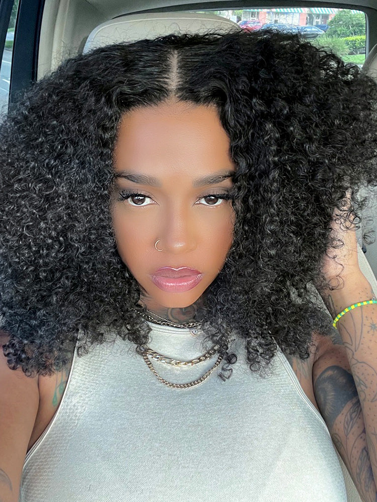 CurlyMe Pre-bleached Knots Easy to Wear Glueless Pre-cut HD Lace Kinky Curly Wig Pre-plucked