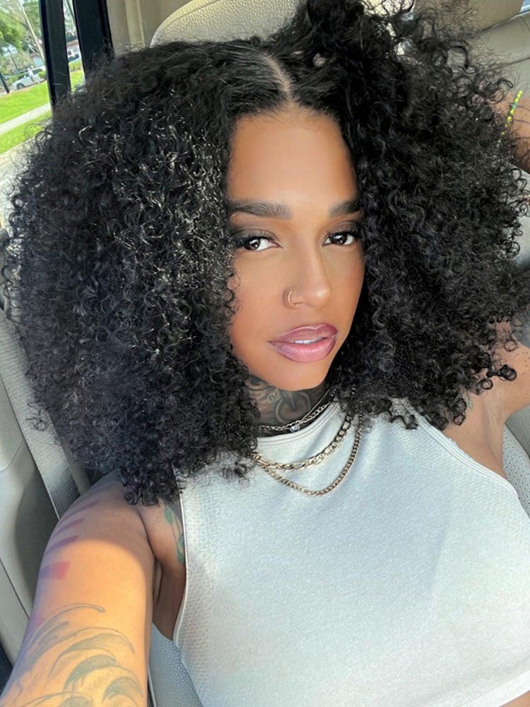 CurlyMe Pre-bleached Knots Easy to Wear Glueless Pre-cut HD Lace Kinky Curly Wig Pre-plucked