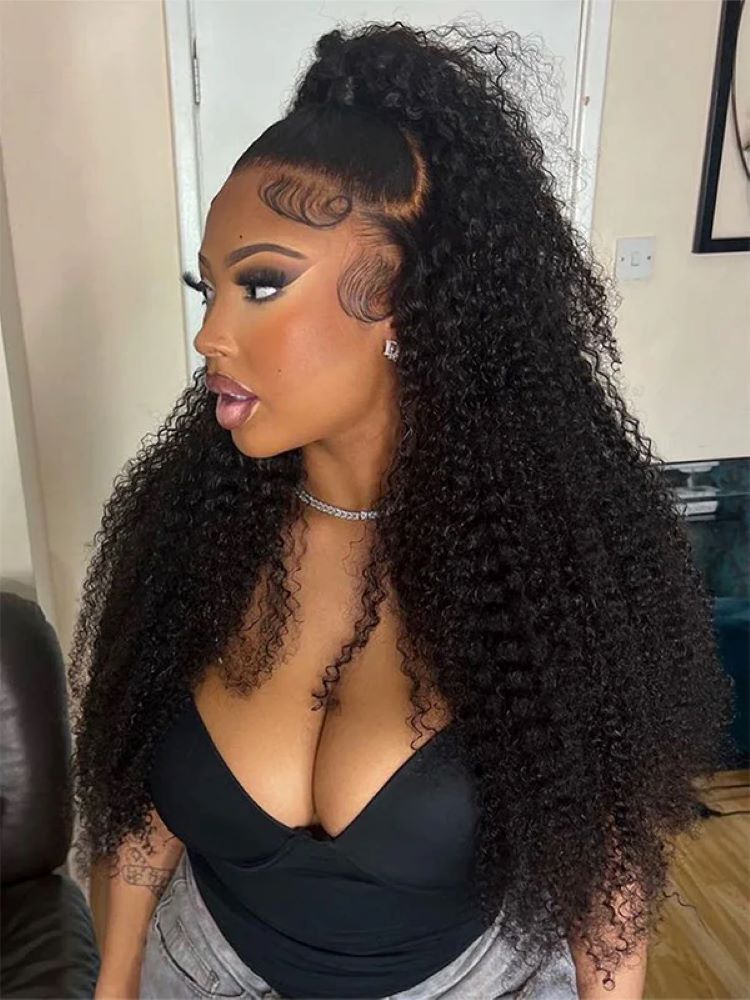 CurlyMe 360 Lace Wear Go Fit Wig Pre-Bleached Kinky Curly Human Hair Glueless Wig Pre-Plucked