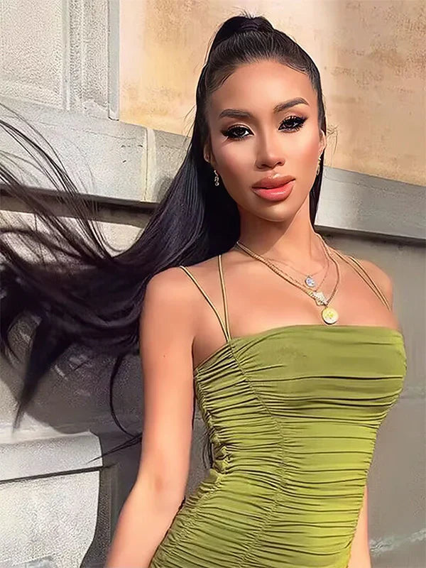Real Human Hair Drawstring Ponytail Straight & Wavy Natural Black Wrap Around Magic Velcro Ponytail Extension Clip In