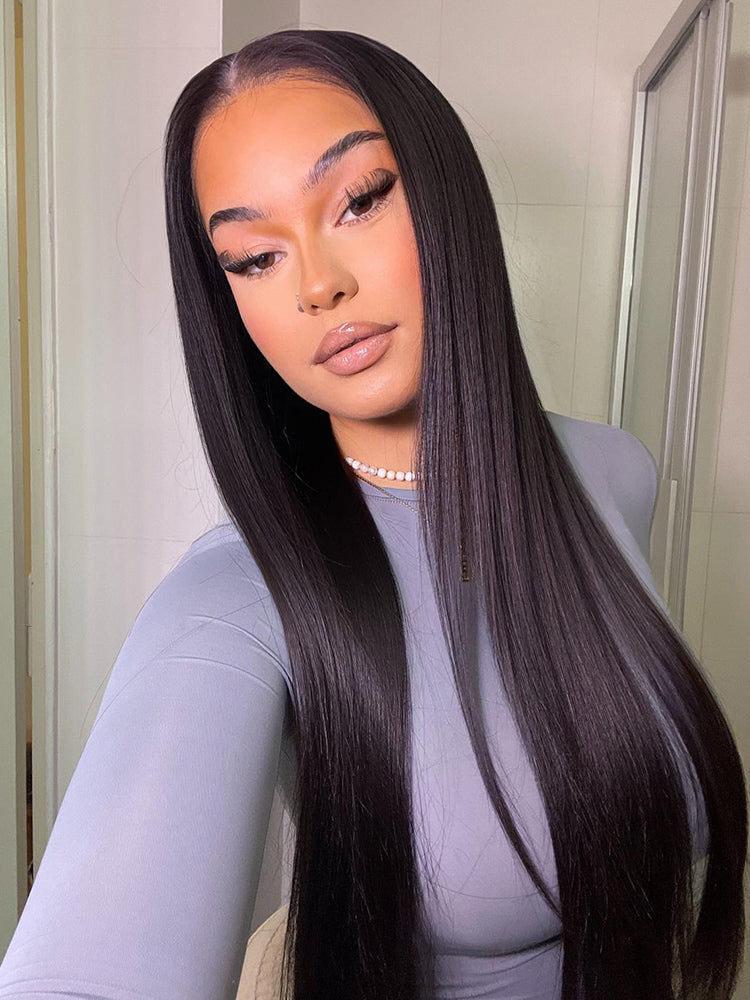 CurlyMe 360 Lace Wear Go Pre-Bleached Straight Human Hair Glueless Wigs Pre-Plucked Lace Front Wig