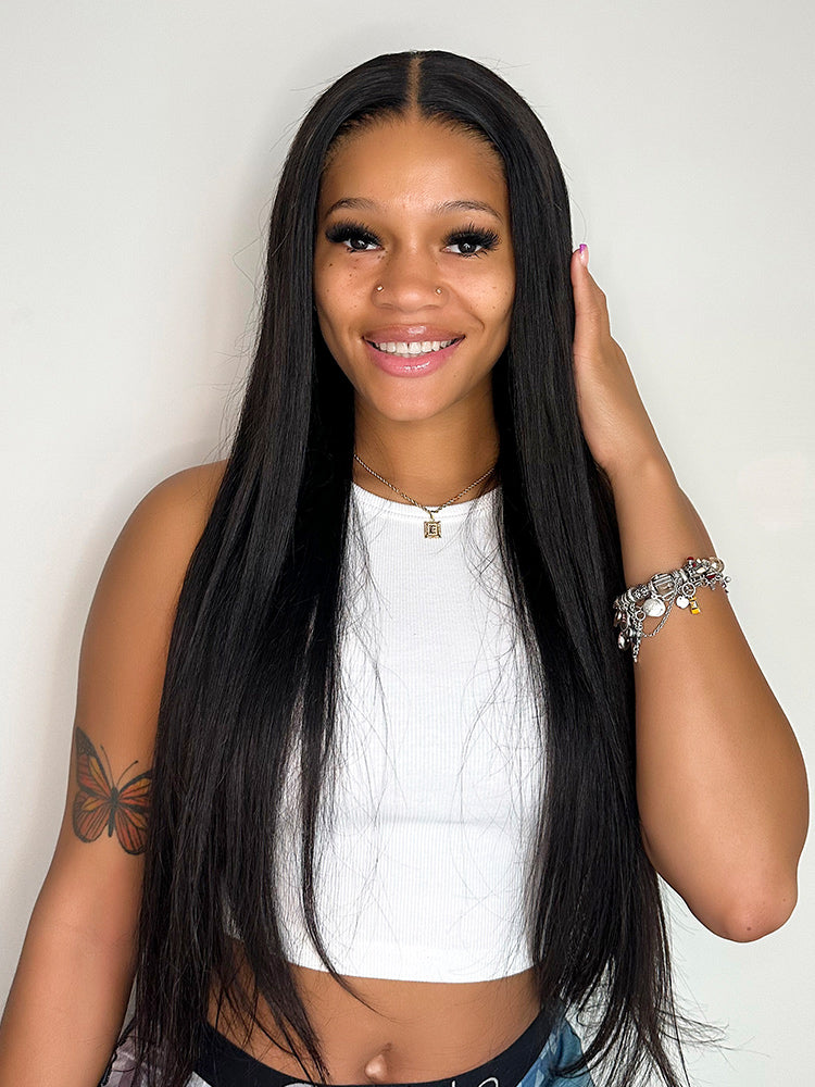 CurlyMe Pre-bleached Most Like Real Hair Glueless Straight Human Hair HD Lace Wig Pre-plucked