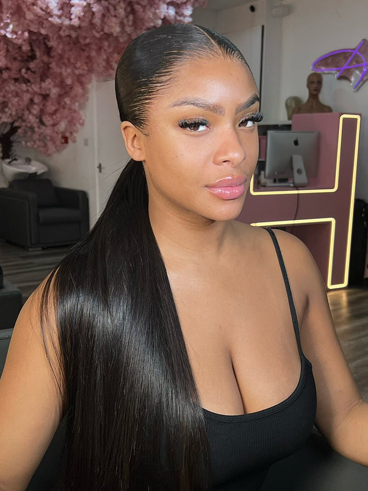 CurlyMe 360 Lace Wear Go Pre-Bleached Straight Human Hair Glueless Wigs Pre-Plucked Lace Front Wig