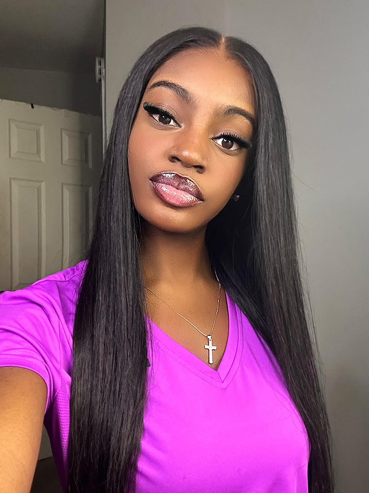 CurlyMe Pre-bleached Most Like Real Hair Glueless Straight Human Hair HD Lace Wig Pre-plucked