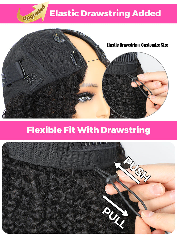 CurlyMe Water Wave V Part Wig Human Hair Glueless No Lace Wig Same as Thin Part