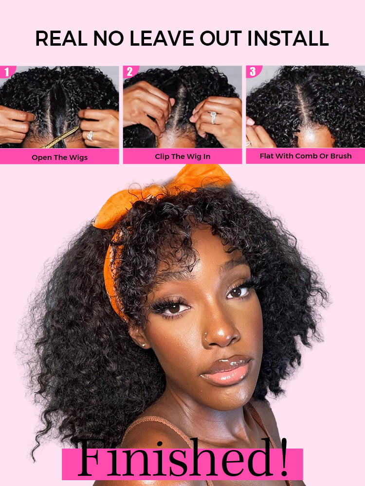 CurlyMe Water Wave V Part Wig Human Hair Glueless No Lace Wig Same as Thin Part