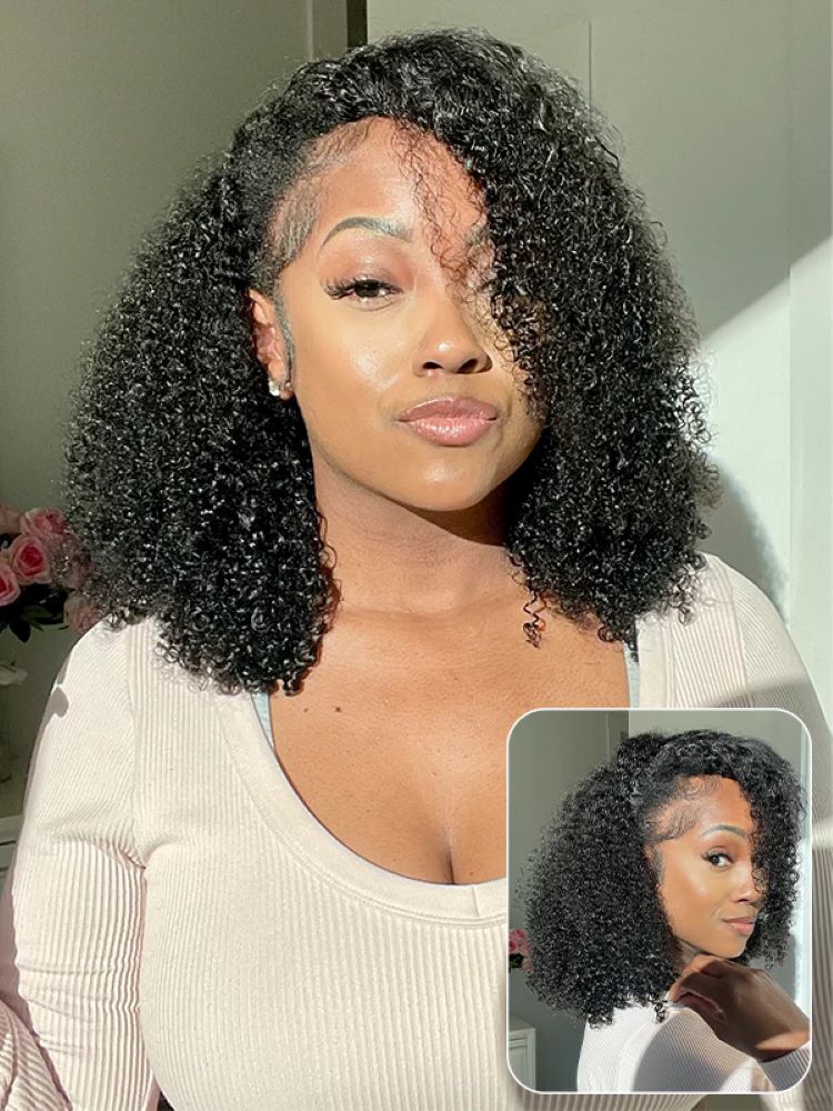 CurlyMe 3 In 1 Half Wig Afro Kinky Curly Glueless Install Half Wig With Drawstring Beginner Friendly