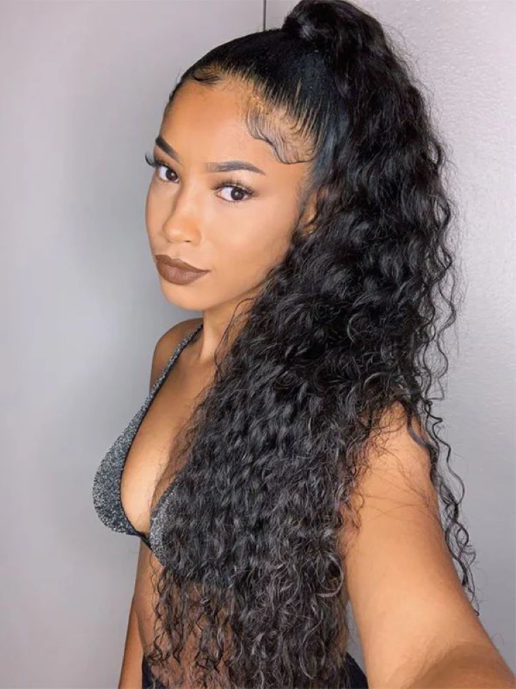 CurlyMe 360 Lace Fit Wear Go Pre-Bleached Deep Wave Human Hair Glueless Wig Pre-Plucked