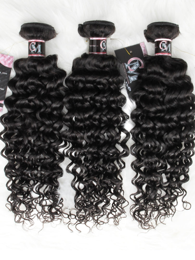 Natural Black Color Water Wave Hair Bundles 1/3/4Pcs