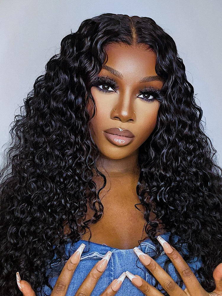 CurlyMe 360 Lace Fit Wear Go Pre-Bleached Water Wave Human Hair Glueless Wig Pre-Plucked