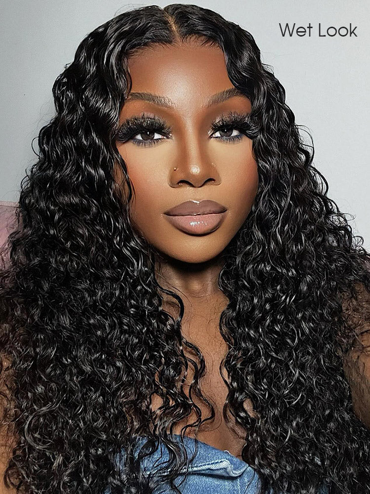 CurlyMe Pre-bleached Water Wave Wear Go Glueless Pre-cut HD Lace Wig Pre-plucked