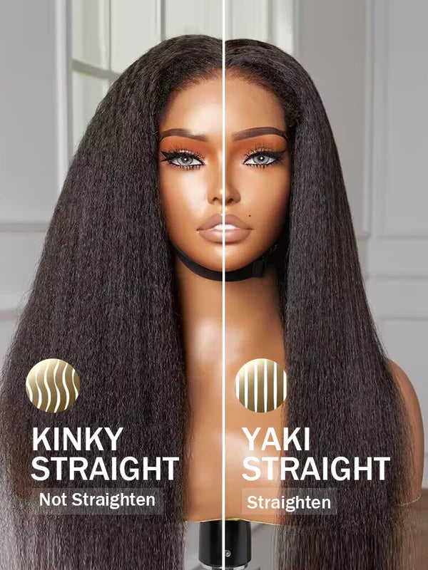 CurlyMe 360 Lace Wear Go Wig Pre-Bleached Yaki Straight Human Hair Pre-Plucked Lace Front Wig